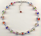 Silver Cubes with Dots of Color Necklace